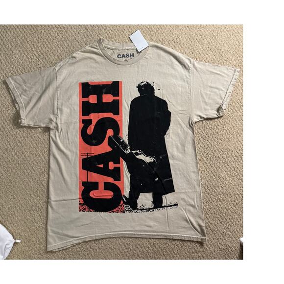 NWT Fashion Nova Johnny Cash Walk the Line Beige Tee - Picture 1 of 5